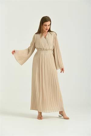 Kadın Piliseli Elbise Beige