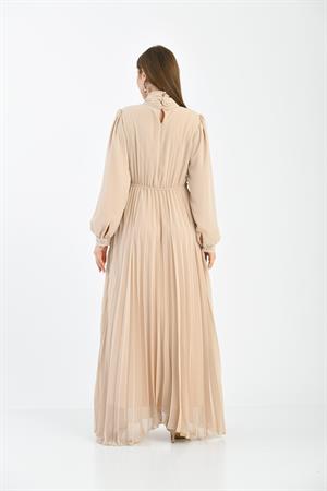 Kadın Piliseli Elbise Beige