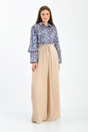 Kadın Piliseli Pantolon Beige