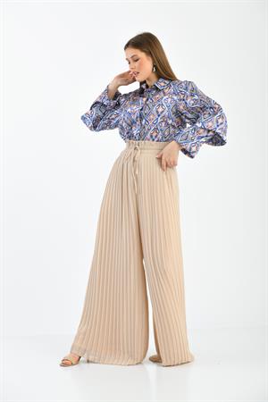 Kadın Piliseli Pantolon Beige