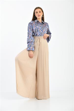 Kadın Piliseli Pantolon Beige