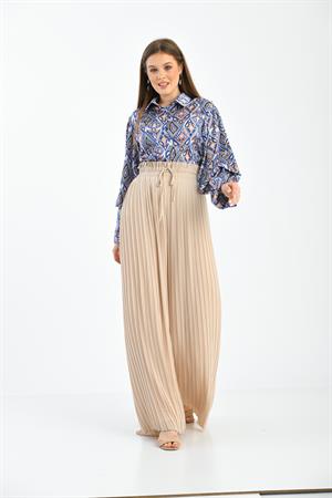 Kadın Piliseli Pantolon Beige