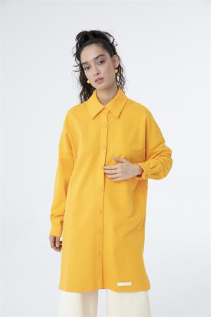 Kadın Polo Yaka Full Düğmeli Sweat Tunik Turuncu