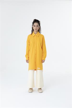 Kadın Polo Yaka Full Düğmeli Sweat Tunik Turuncu