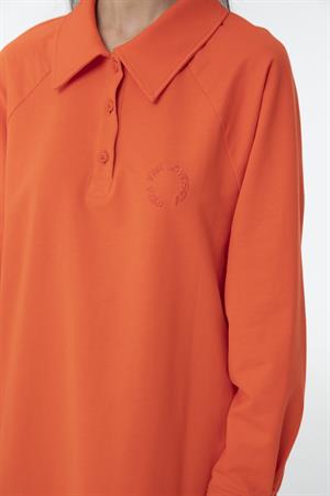 Kadın Polo Yaka Yarım Düğme Sweat Tunik Açık Kırmızı