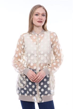Kadın Puantiye Detaylı Organize Bluz Beige