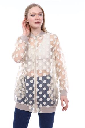 Kadın Puantiye Detaylı Organize Bluz Beige