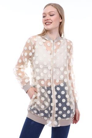 Kadın Puantiye Detaylı Organize Bluz Beige
