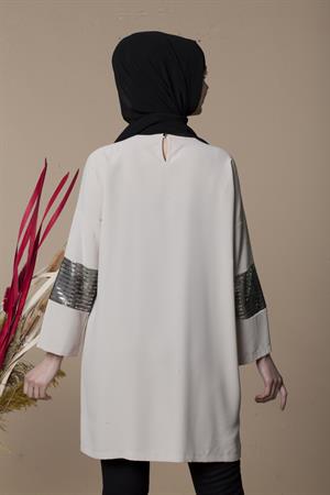 Kadın Pul Payet Detay Tunik Beige