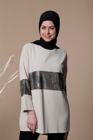 Kadın Pul Payet Detay Tunik Beige