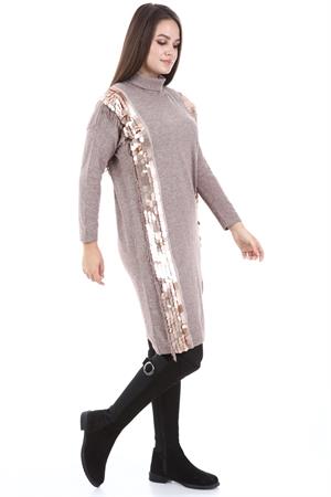 Kadın Pul Payet Detay Tunik Beige