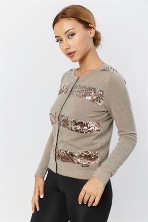 Kadın Pul Payet Detaylı Hırka Beige