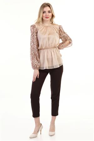 Kadın Pul Payet Detaylı Tunik Beige