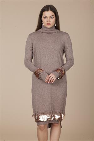 Kadın Pul Payet Detaylı Tunik Beige