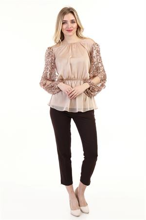 Kadın Pul Payet Detaylı Tunik Beige