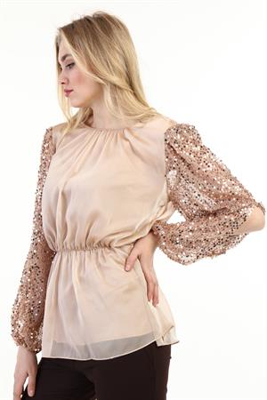 Kadın Pul Payet Detaylı Tunik Beige