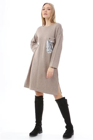 Kadın Pul Payet İşlemeli Tunik Beige