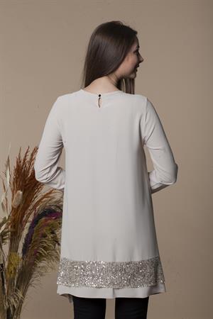 Kadın Pul Payet İşlemeli Tunik Beige
