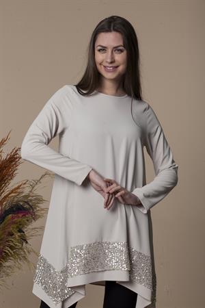 Kadın Pul Payet İşlemeli Tunik Beige