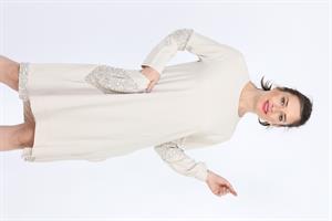Kadın Pul Payet İşlemeli Tunik Beige