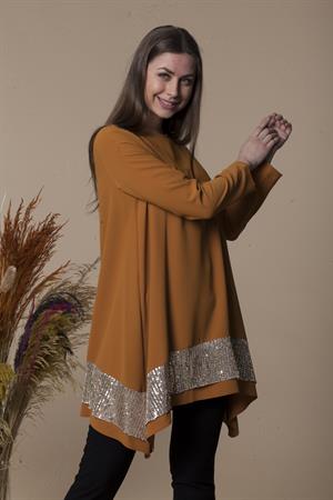 Kadın Pul Payet İşlemeli Tunik Camel