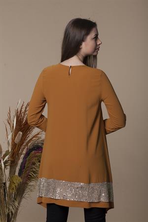 Kadın Pul Payet İşlemeli Tunik Camel
