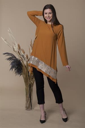 Kadın Pul Payet İşlemeli Tunik Camel
