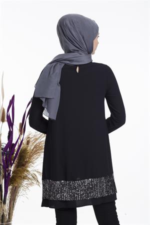 Kadın Pul Payet İşlemeli Tunik Siyah