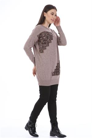 Kadın Pul Payet Triko Beige