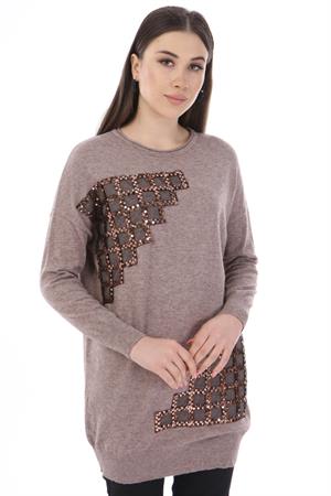 Kadın Pul Payet Triko Beige