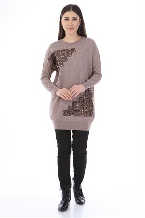 Kadın Pul Payet Triko Beige