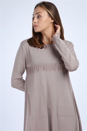 Kadın Püskül Detaylı Tunik Beige