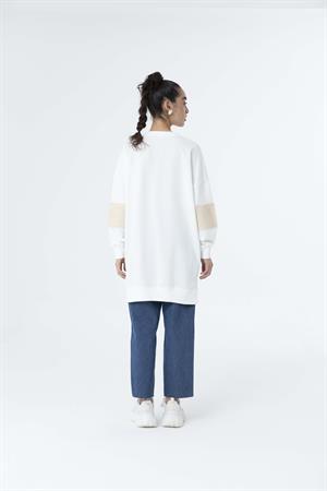 Kadın Renk Detay Yırtmaçlı Sweat Tunik Mavi-Beige