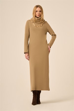 Kadın Ribana Elbise Camel