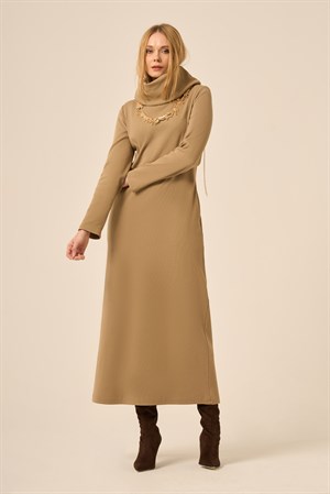 Kadın Ribana Elbise Camel