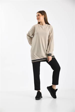 Kadın Ribanalı Takım Beige