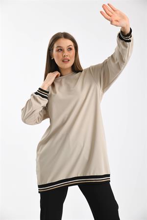 Kadın Ribanalı Takım Beige