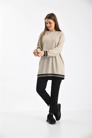 Kadın Ribanalı Takım Beige