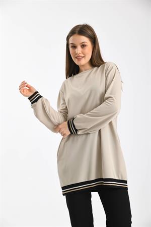 Kadın Ribanalı Takım Beige