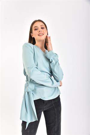 Kadın Saten İpek Bluz Mint