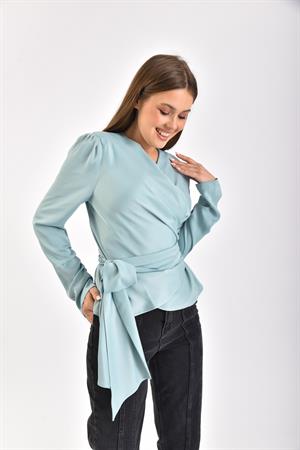 Kadın Saten İpek Bluz Mint