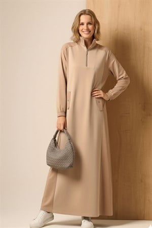 Kadın Scuba Spandex Elbise Beige
