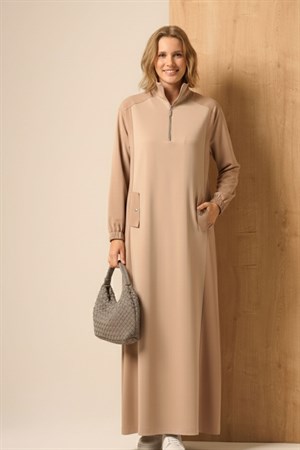 Kadın Scuba Spandex Elbise Beige