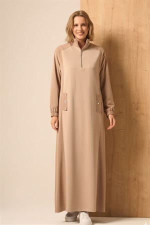 Kadın Scuba Spandex Elbise Beige