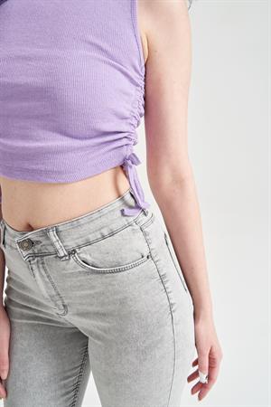 Kadın Sıfır Kol Ayarlanabilir Crop Lila