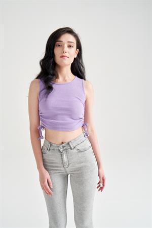 Kadın Sıfır Kol Ayarlanabilir Crop Lila