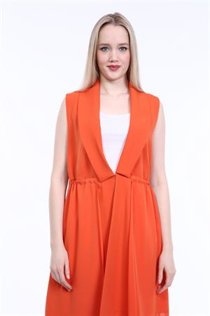 Kadın Şifon Detay Kemerli Yelek Orange
