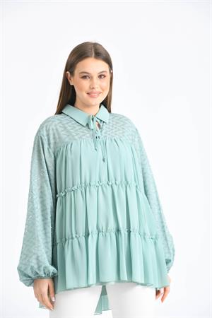 Kadın Simli Kesme Kumaş Bluz Mint