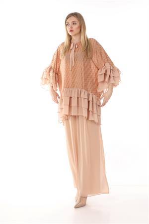 Kadın Simli Kesme Şifon Takım Vizon