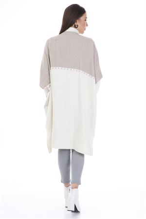 Kadın Taş Detay Panço Beige